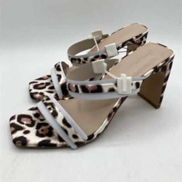 The Drop Women's Leopard Avery Square Toe Two Strap High Heeled Sandal Sz 8.5 - Picture 4 of 7